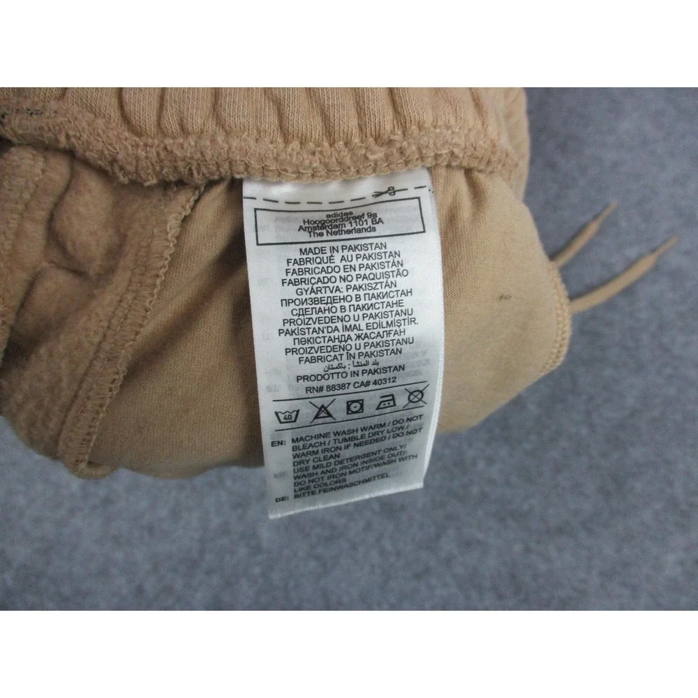 Adidas Pants Men 2XL XXL Beige Wide Leg Fleece Sweatpants Side Stripe Drawstring